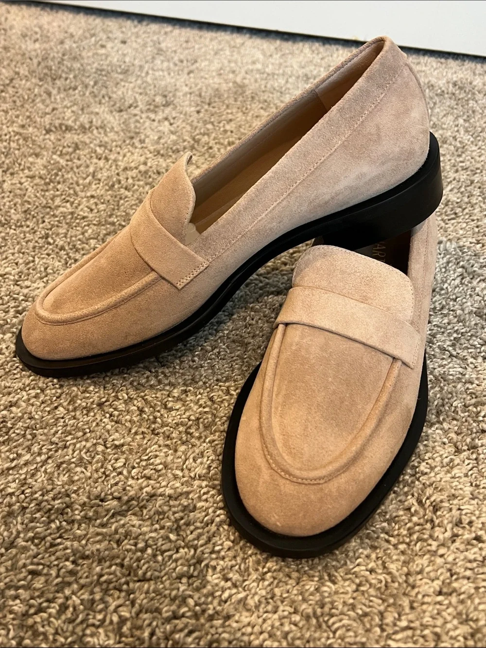 NEW Stuart Weitzman Palmer Sleek Loafers 6.5B Sabbia Beige Suede Leather Spain‎